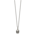 Stainless Steel Polished and Antiqued Skull 19in Necklace