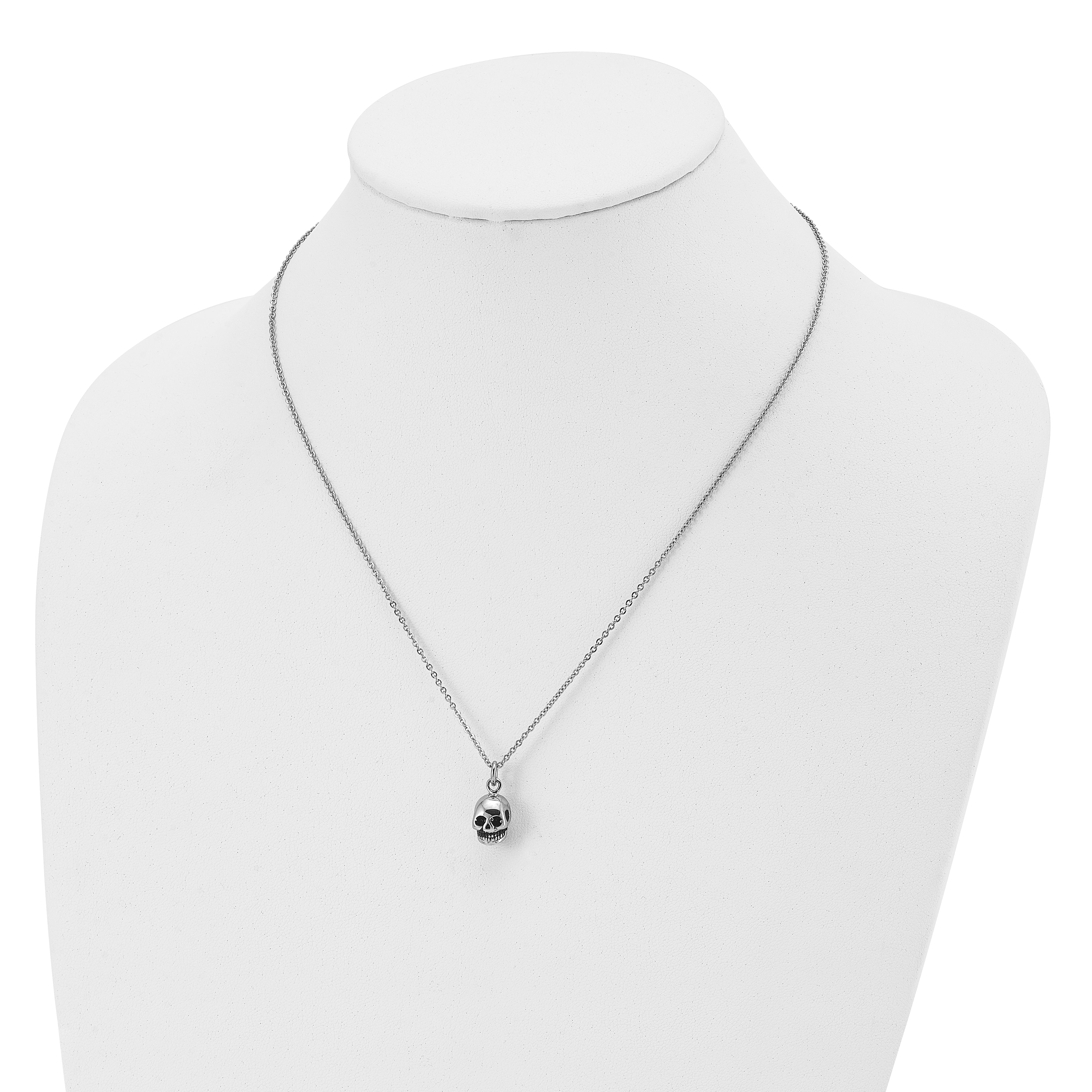 Stainless Steel Polished and Antiqued Skull 19in Necklace