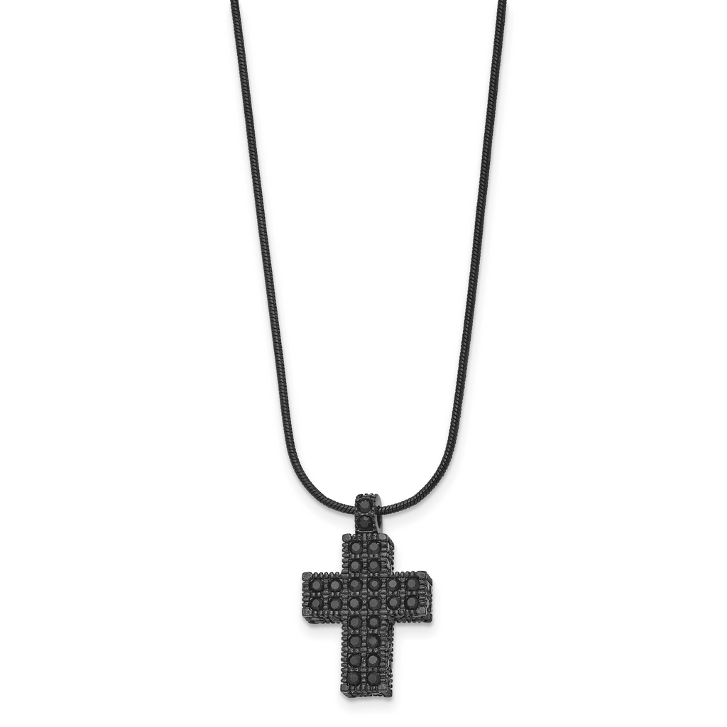 Black Crystal Cross Necklace in Black IP Stainless Steel