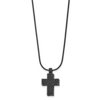 Black Crystal Cross Necklace in Black IP Stainless Steel