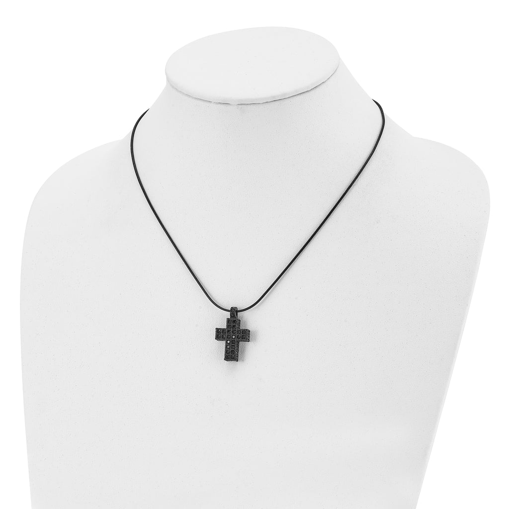 Black Crystal Cross Necklace in Black IP Stainless Steel