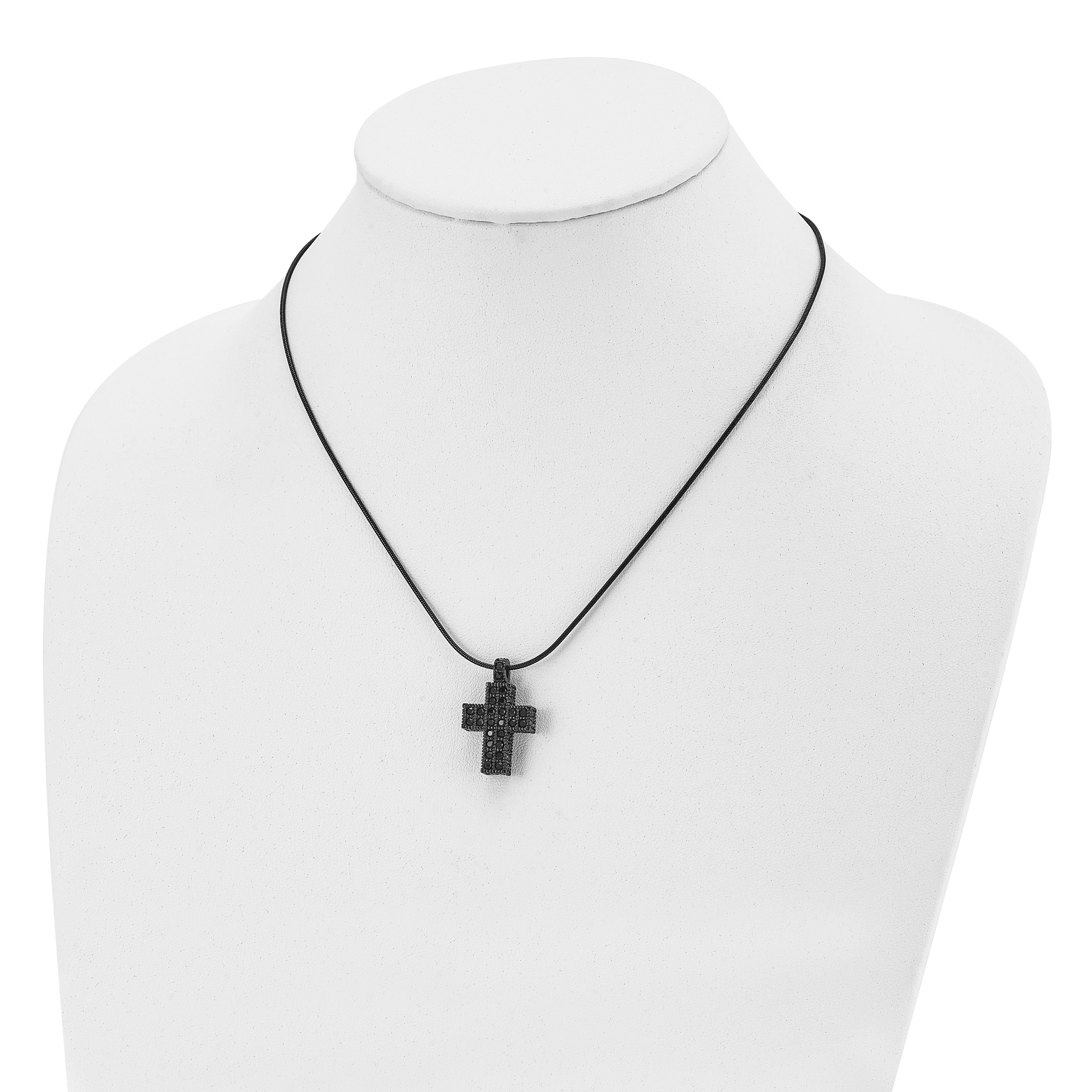 Black Crystal Cross Necklace in Black IP Stainless Steel