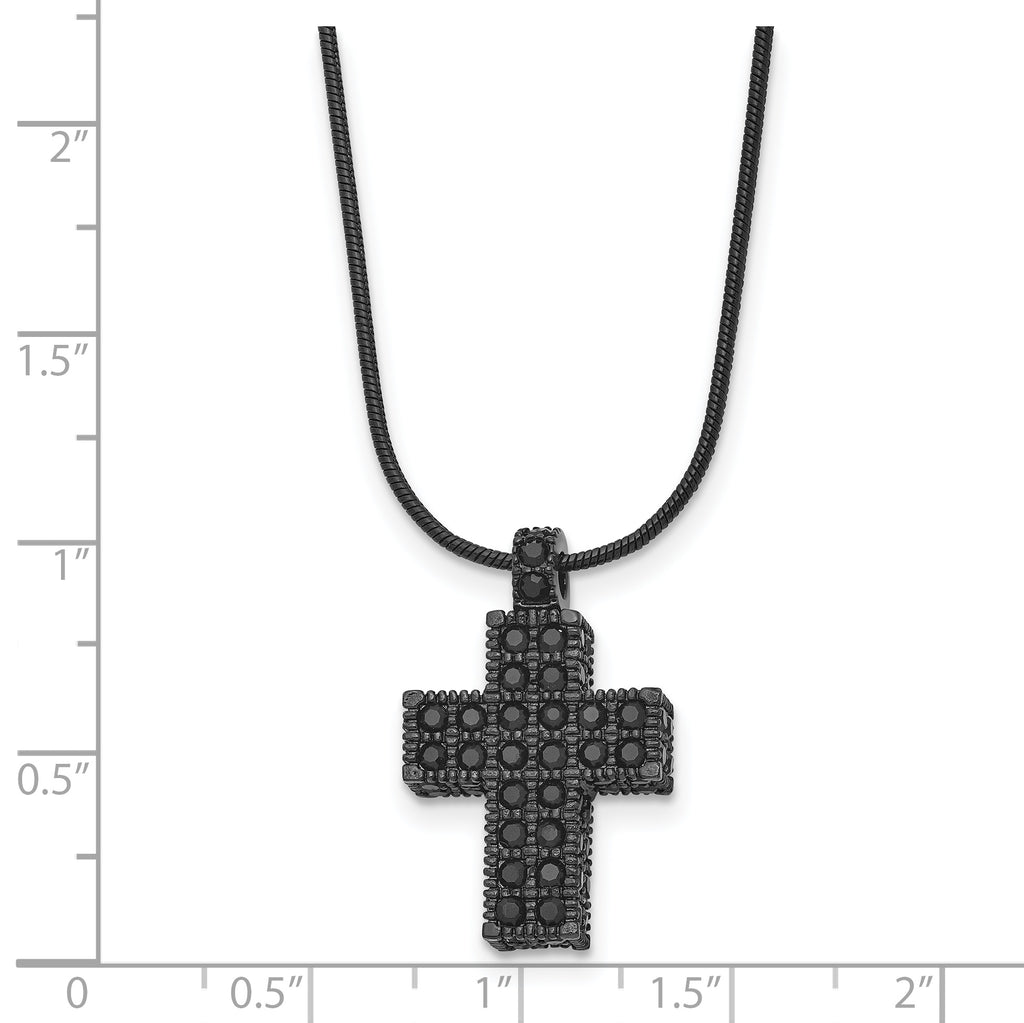 Black Crystal Cross Necklace in Black IP Stainless Steel