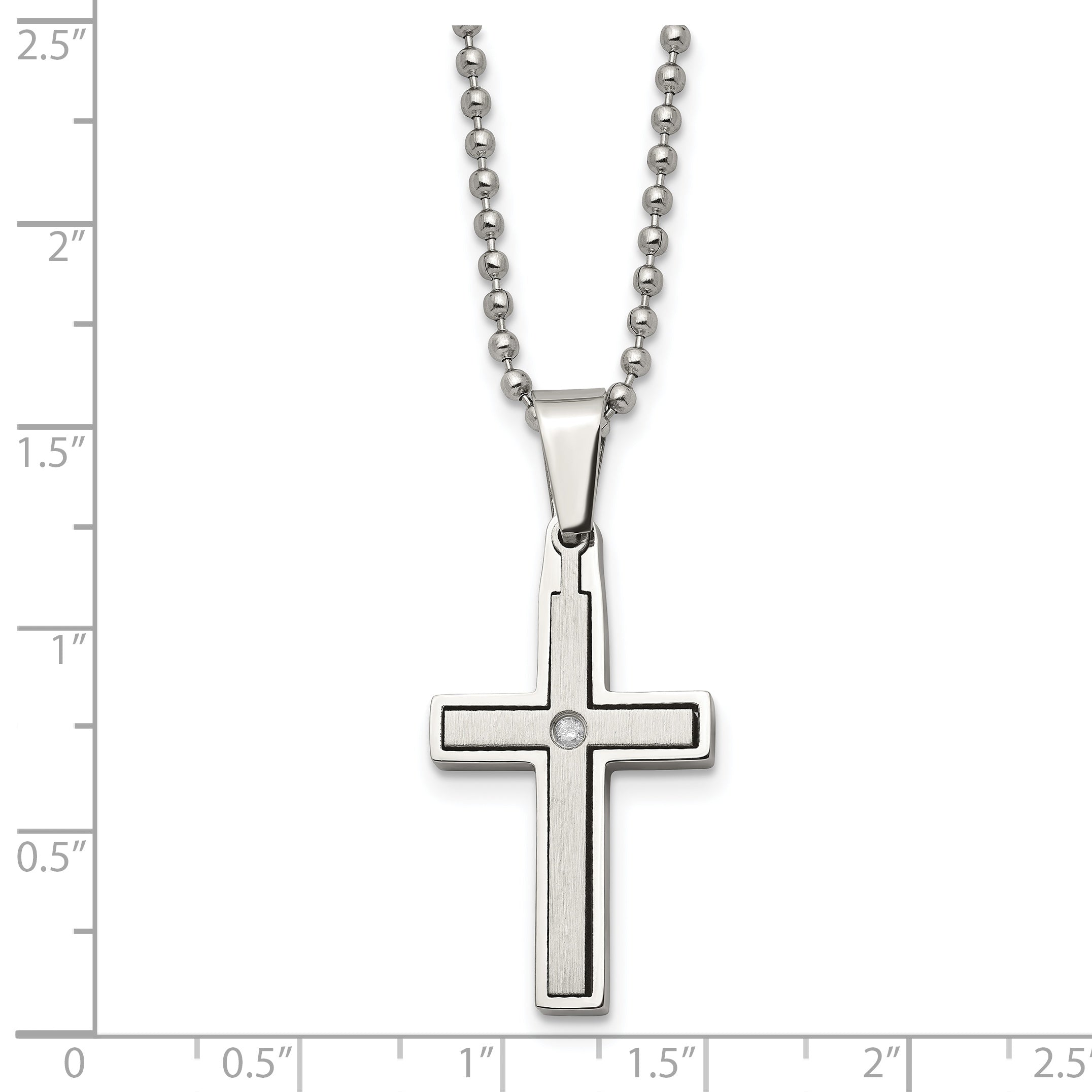 Chisel Stainless Steel Brushed and Polished .03 carat Diamond Cross Pendant on a 22 inch Ball Chain Necklace