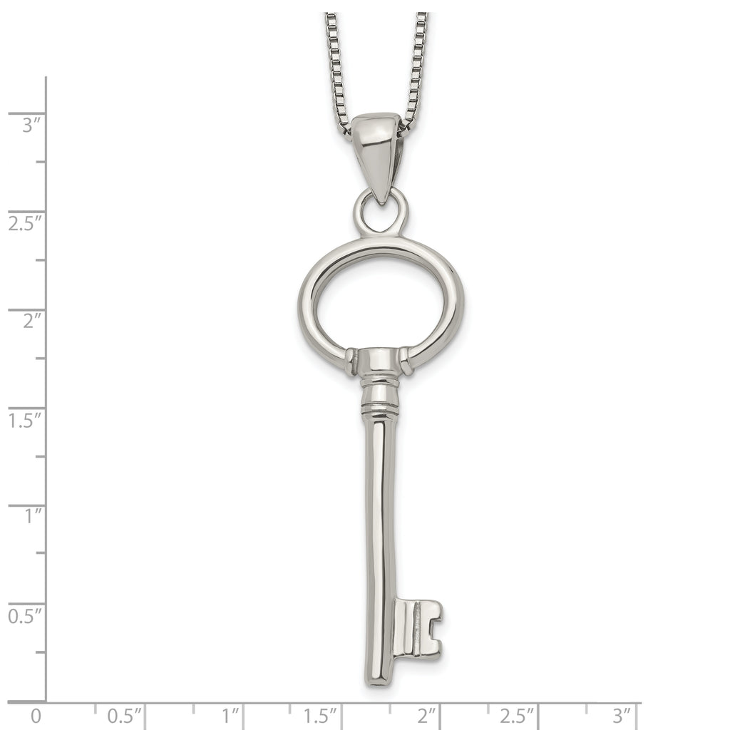 Chisel Stainless Steel Polished Key Pendant on a 20 inch Box Chain Necklace