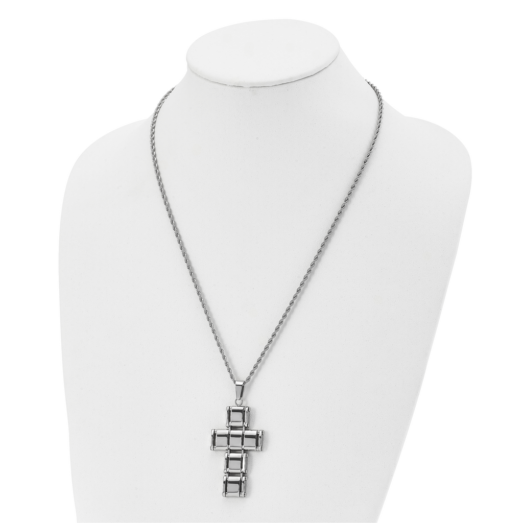 Chisel Stainless Steel Polished Moveable Cross 22 inch Rope Chain Necklace