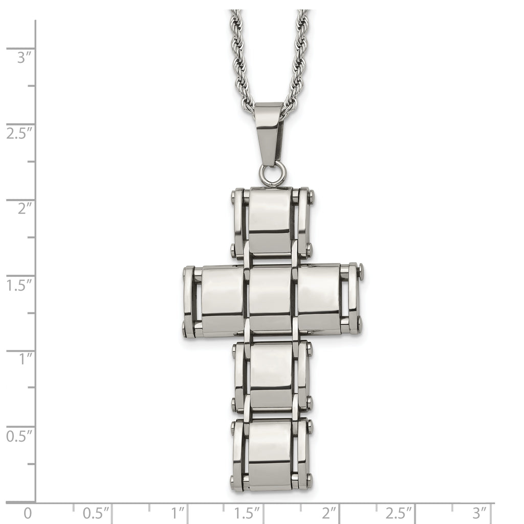 Chisel Stainless Steel Polished Moveable Cross 22 inch Rope Chain Necklace