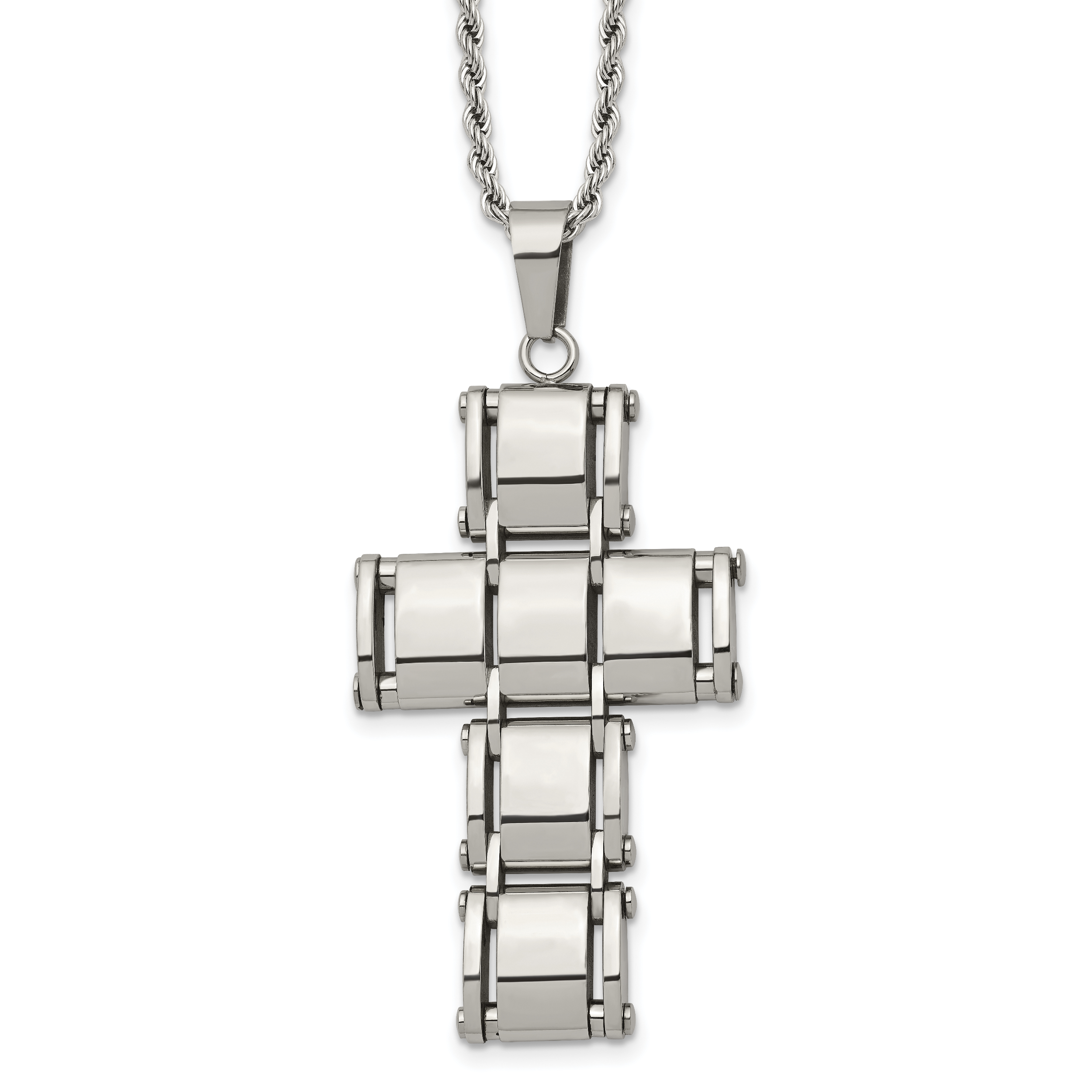 Chisel Stainless Steel Polished Moveable Cross 22 inch Rope Chain Necklace Main image