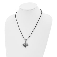 Chisel Stainless Steel Antiqued and Polished Fleur de lis Pendant on a 20 inch Leather Cord Necklace