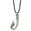 Chisel Stainless Steel Antiqued and Polished Hook Pendant on a 20 inch Black Leather Cord Necklace