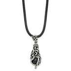 Black Agate Pendant Necklace in Stainless Steel, 20"