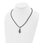 Black Agate Pendant Necklace in Stainless Steel, 20"
