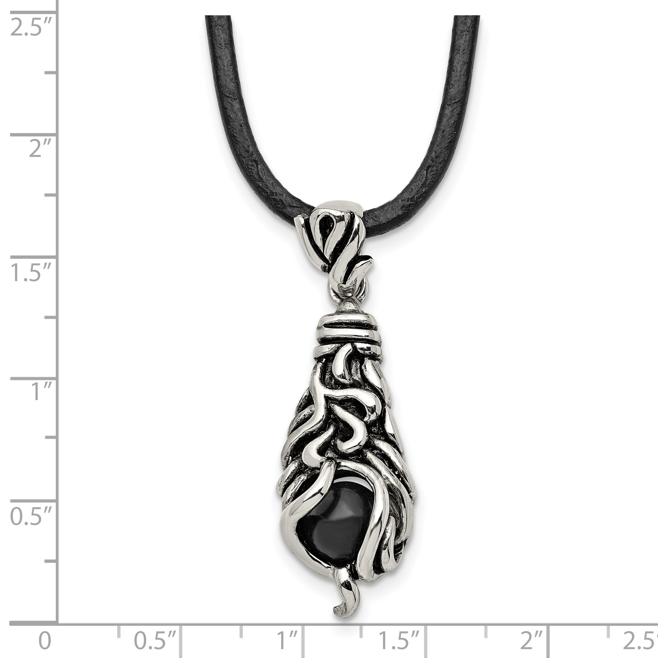 Black Agate Pendant Necklace in Stainless Steel, 20"