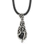 Chisel Stainless Steel Antiqued Polished and Textured Moveable Black Agate Pendant on a 20 inch Leather Cord Necklace