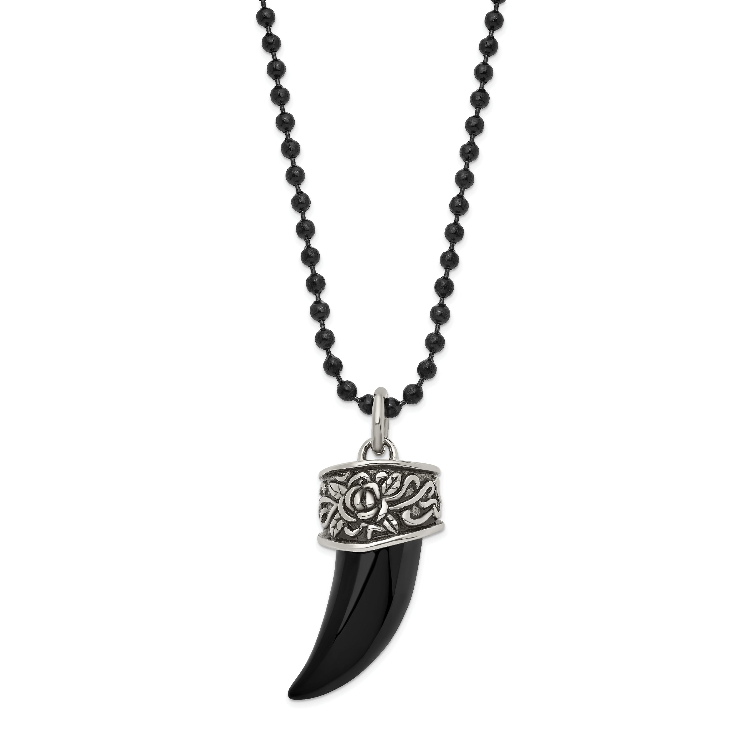 Chisel Stainless Steel Antiqued and Polished Black IP-plated Claw Pendant on a 20 inch Ball Chain Necklace