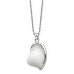 White Cat's Eye Heart Necklace in Stainless Steel