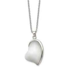 Stainless Steel Polished White Cat's Eye Heart 20in Necklace