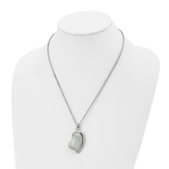 Stainless Steel Polished White Cat's Eye Heart 20in Necklace