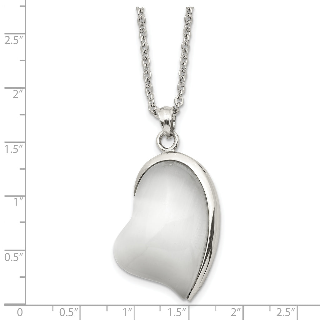 White Cat's Eye Heart Necklace in Stainless Steel