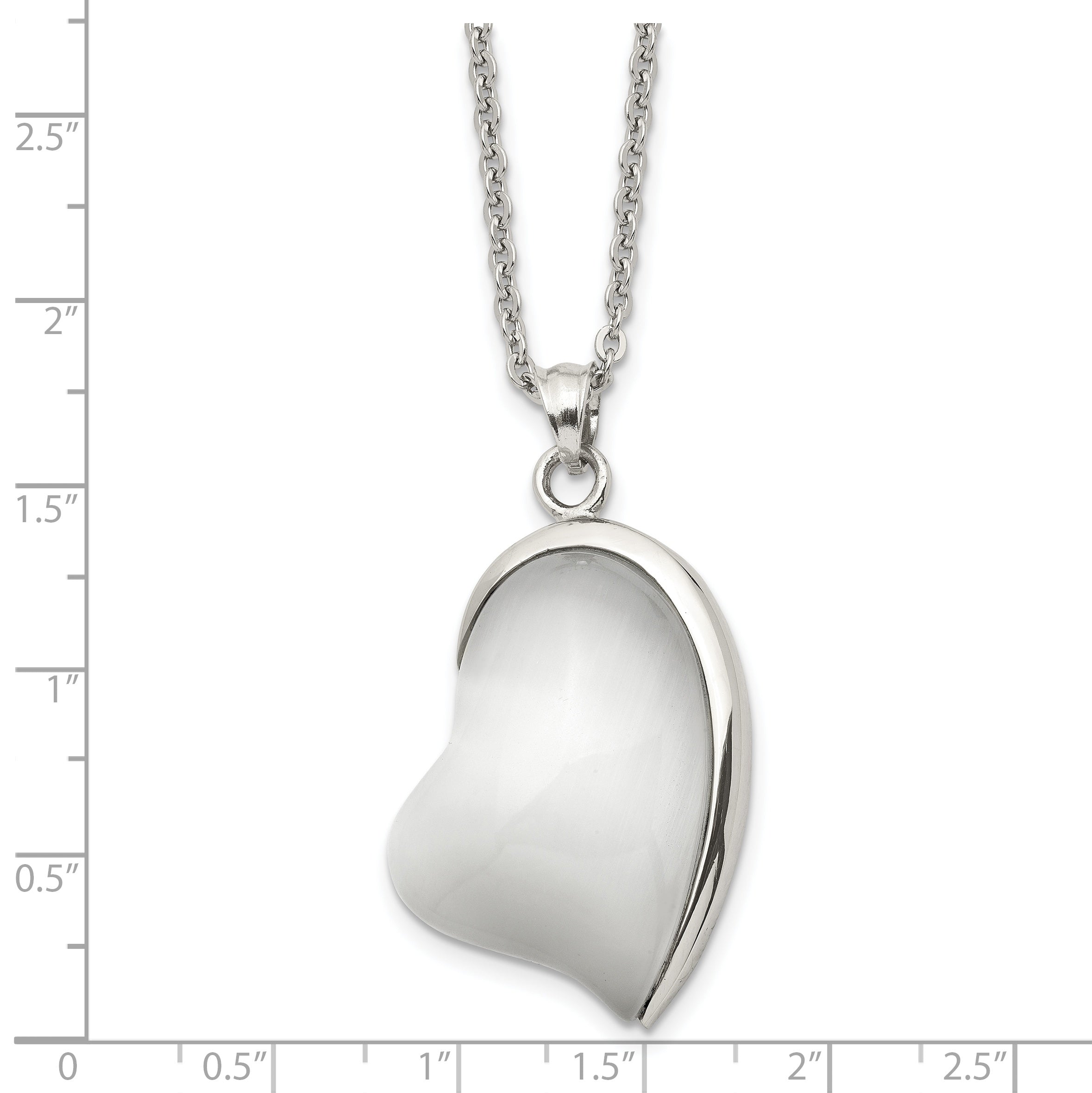 White Cat's Eye Heart Necklace in Stainless Steel