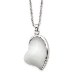 Stainless Steel Polished White Cat's Eye Heart 20in Necklace