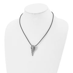 Chisel Stainless Steel Antiqued and Polished Wing Pendant on a 20 inch Leather Cord Necklace