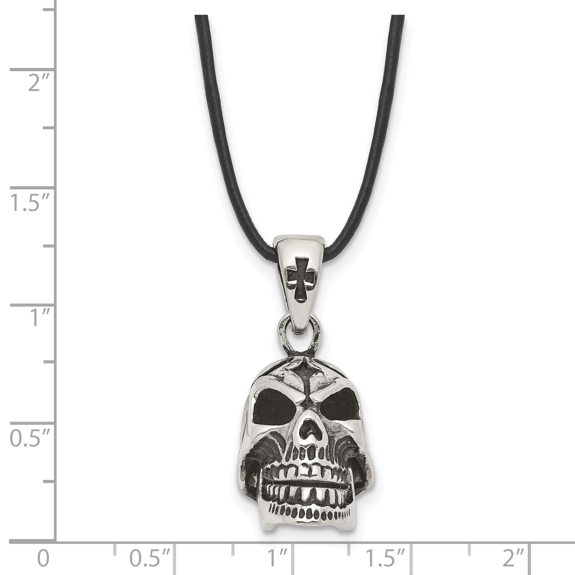 Chisel Stainless Steel Antiqued and Polished Moveable Skull Pendant on a 20 inch Leather Cord Necklace