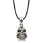 Chisel Stainless Steel Antiqued and Polished Moveable Skull Pendant on a 20 inch Leather Cord Necklace