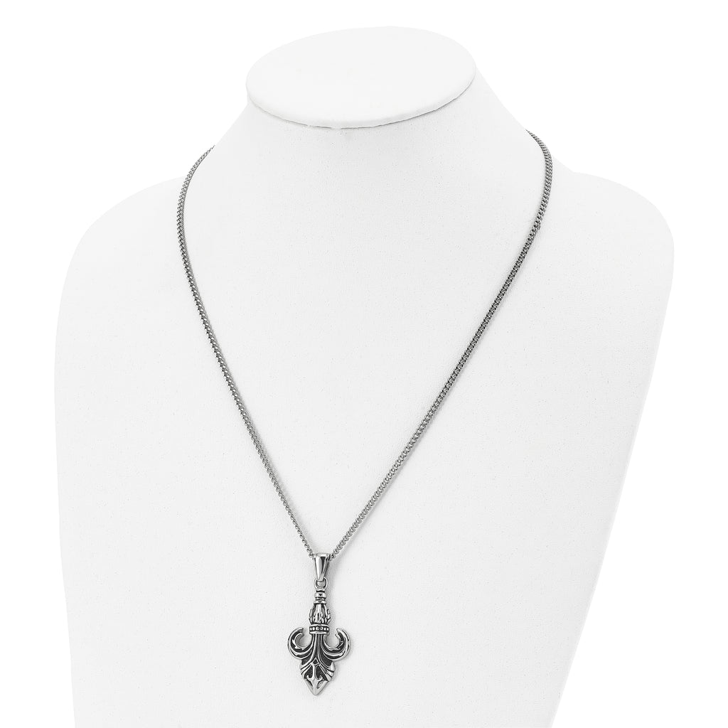 Fleur-de-Lis Pendant Necklace in Stainless Steel, 22"