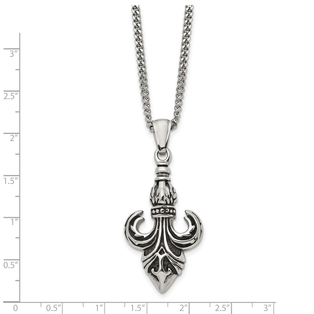 Fleur-de-Lis Pendant Necklace in Stainless Steel, 22"