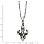 Fleur-de-Lis Pendant Necklace in Stainless Steel, 22"