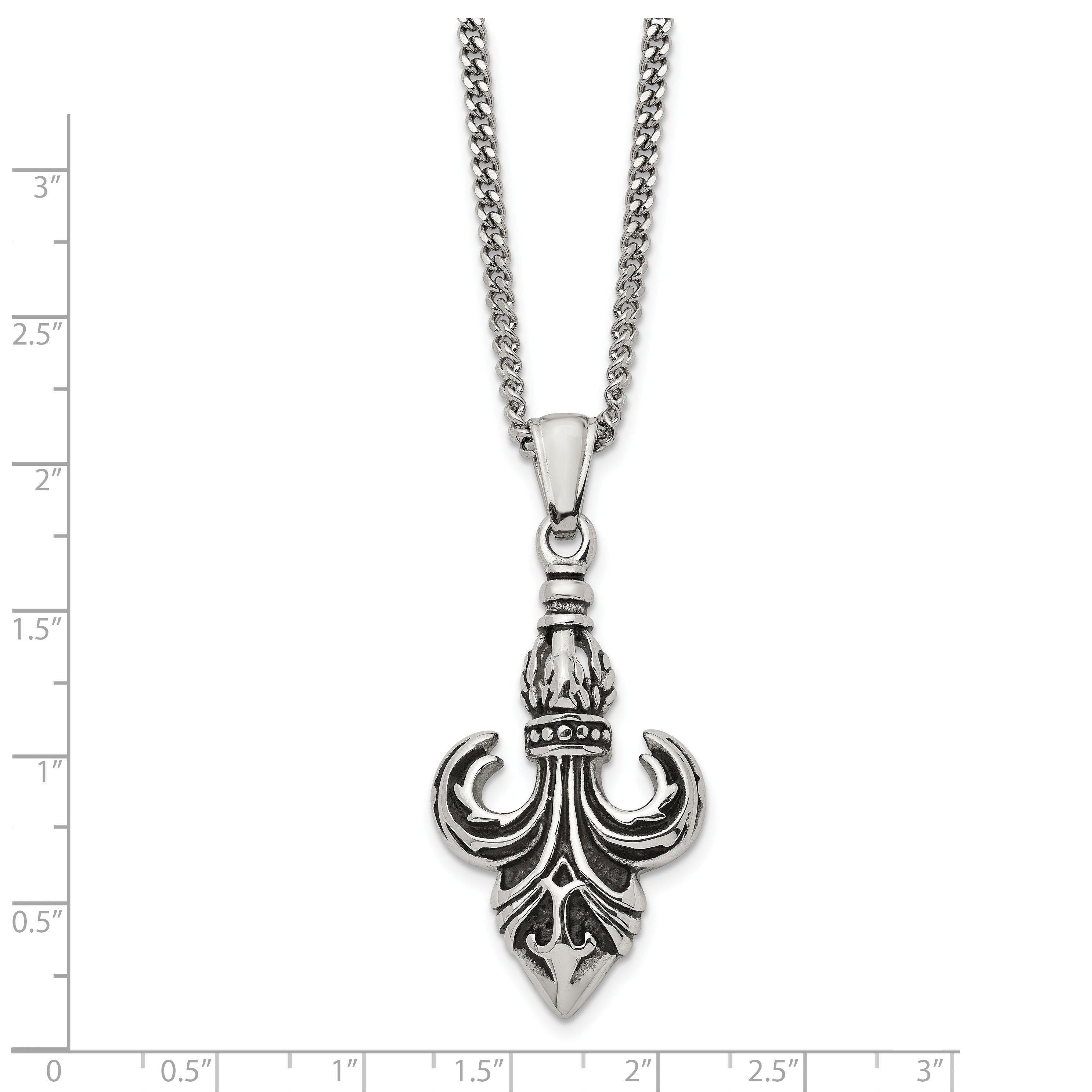 Fleur-de-Lis Pendant Necklace in Stainless Steel, 22"