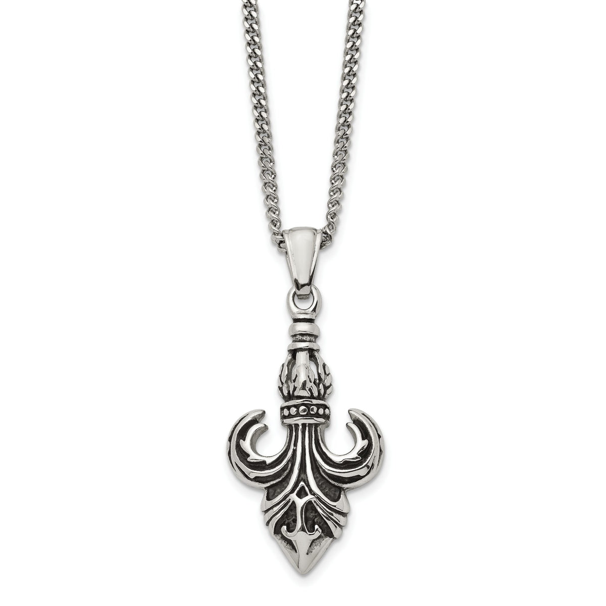 Chisel Fleur-de-Lis Necklace in Stainless Steel with Pointed Base, 22 Inch - Sophia Jewelers Main image