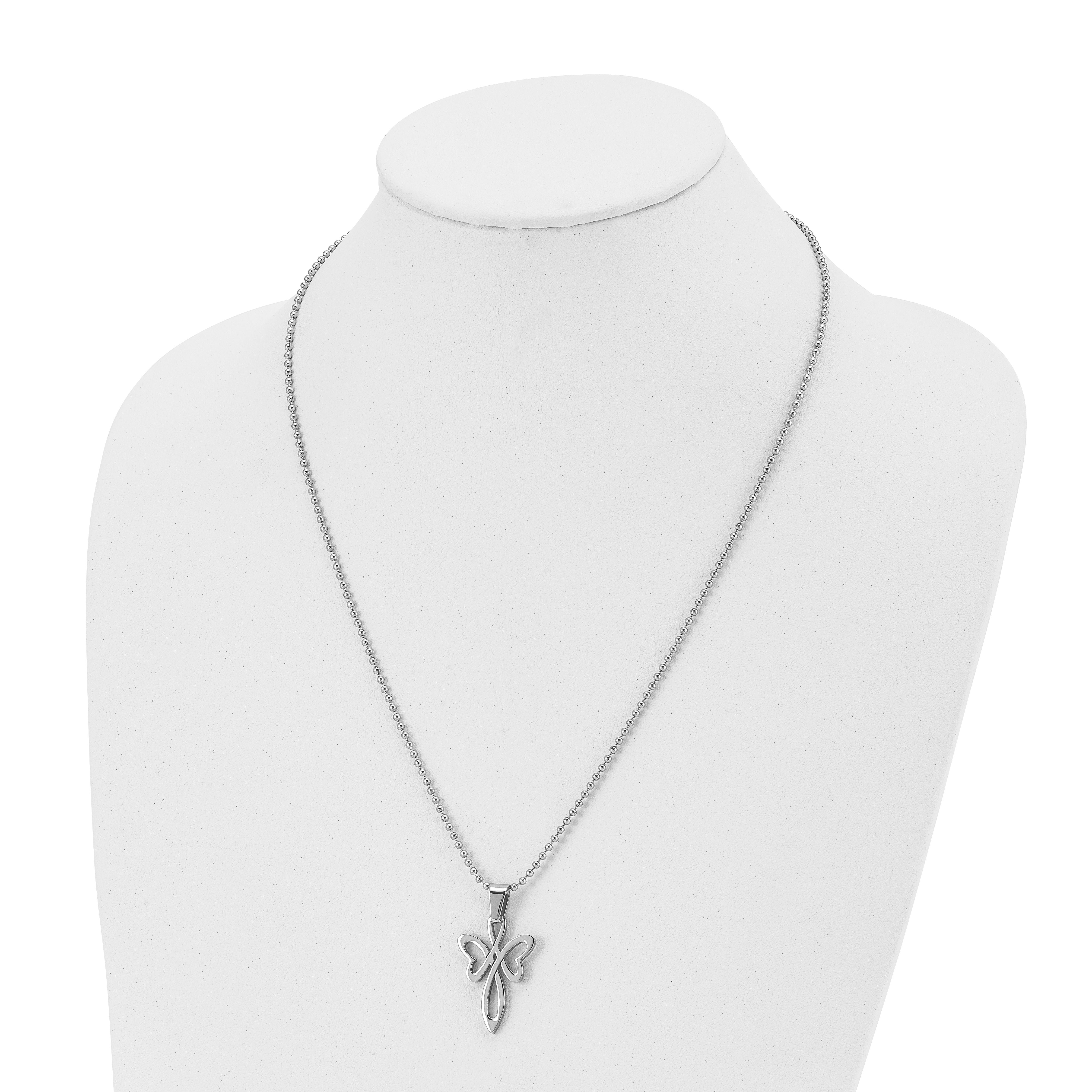 Chisel Stainless Steel Polished Fancy Cross Pendant on a 22 inch Ball Chain Necklace