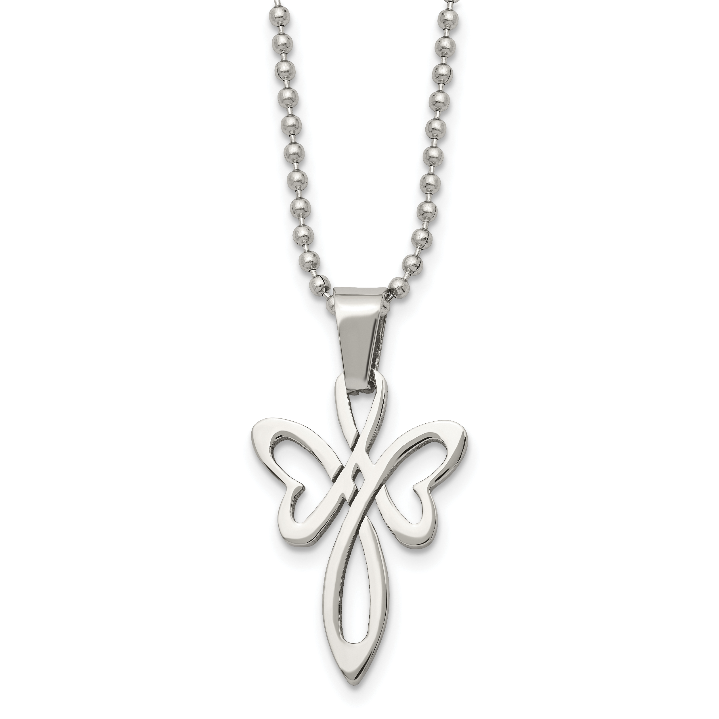 Chisel Stainless Steel Polished Fancy Cross Pendant on a 22 inch Ball Chain Necklace Main image
