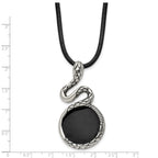 Antiqued Snake Pendant in Stainless Steel on Leather Cord