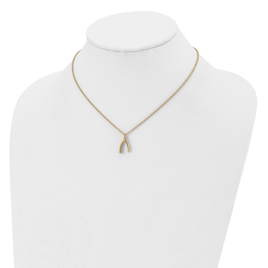 Chisel Stainless Steel Polished Yellow IP-plated Wishbone on a 16 inch Multi-Link Chain Necklace