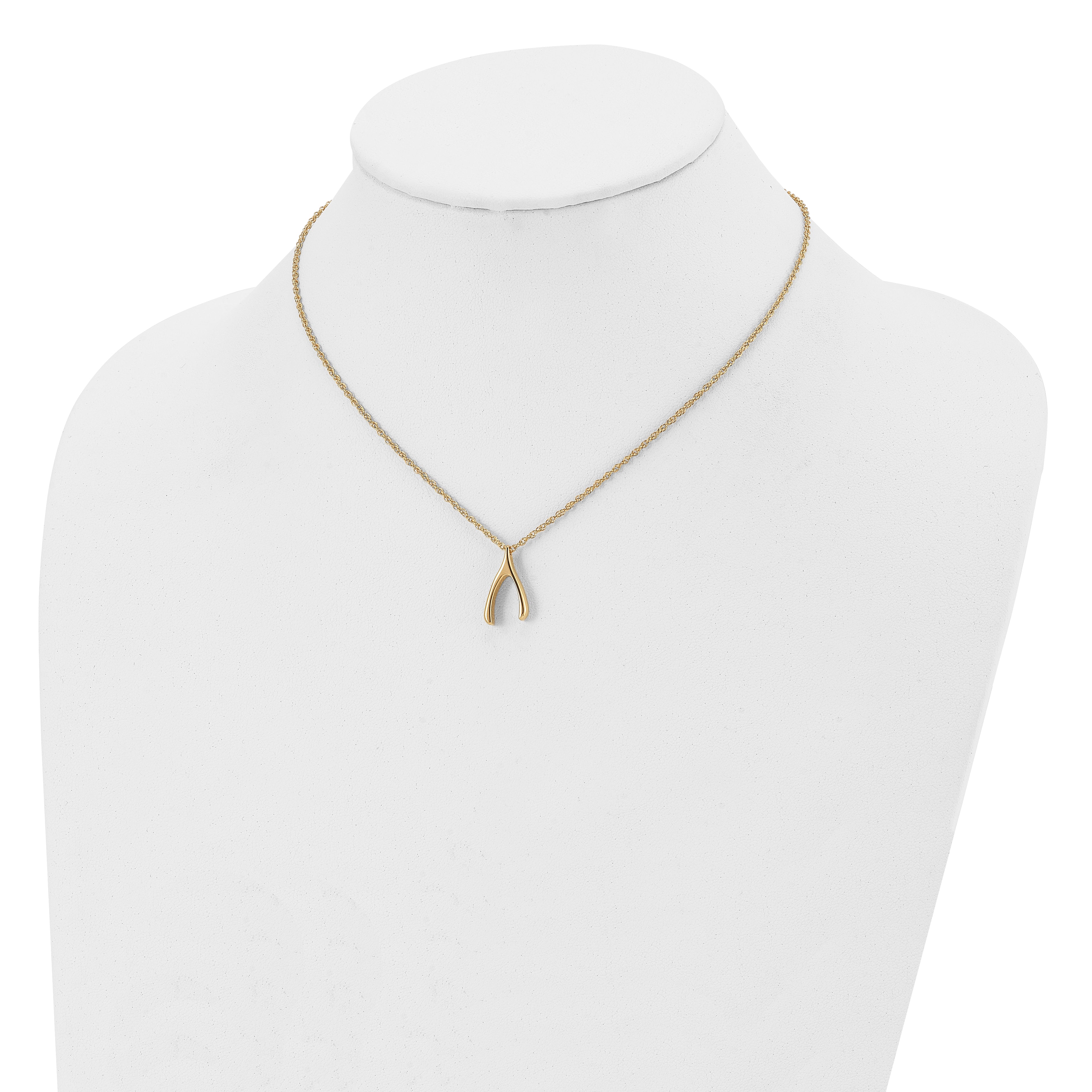 Chisel Stainless Steel Polished Yellow IP-plated Wishbone on a 16 inch Multi-Link Chain Necklace