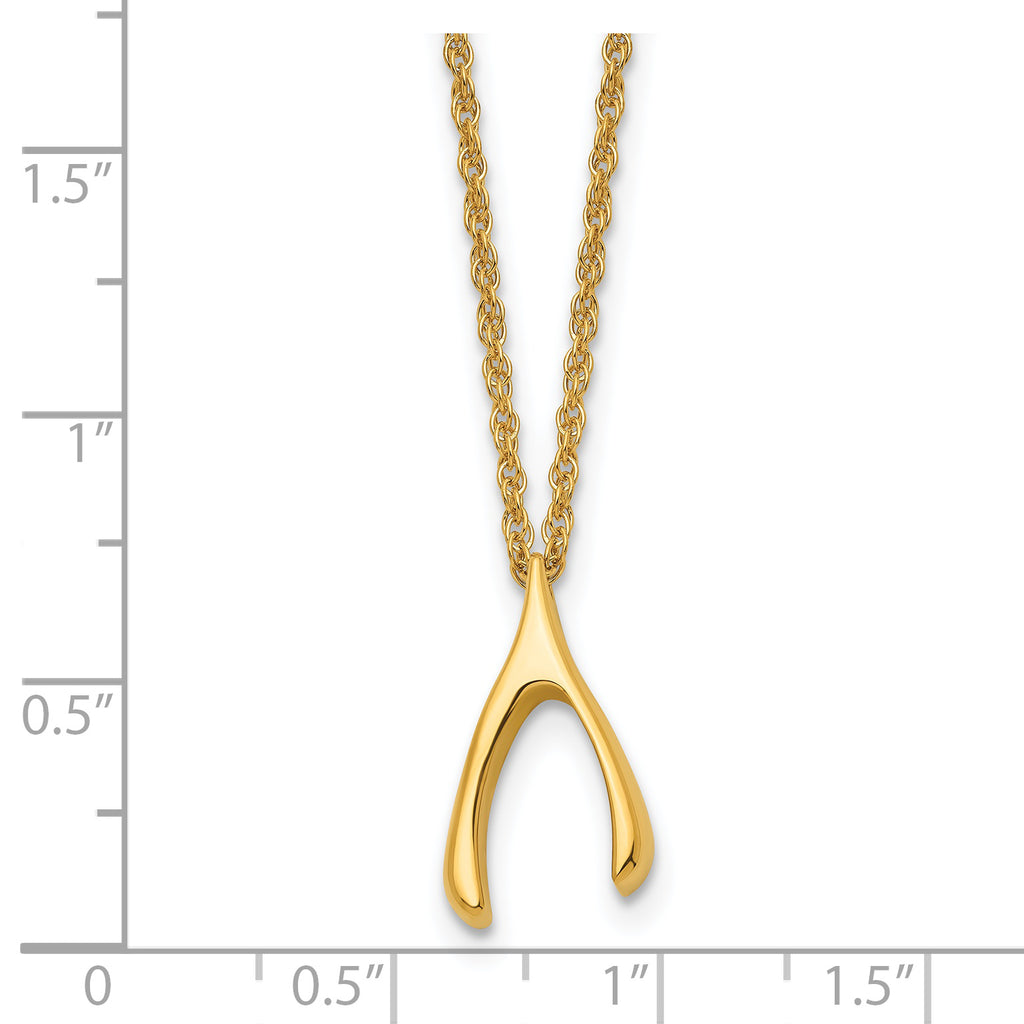 Chisel Stainless Steel Polished Yellow IP-plated Wishbone on a 16 inch Multi-Link Chain Necklace