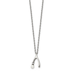 Stainless Steel Polished Wishbone Imitation Pearl 16in Necklace