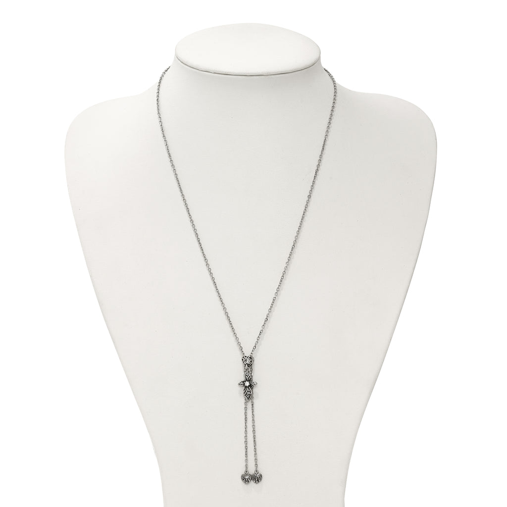 Antiqued CZ Adjustable Necklace in Stainless Steel