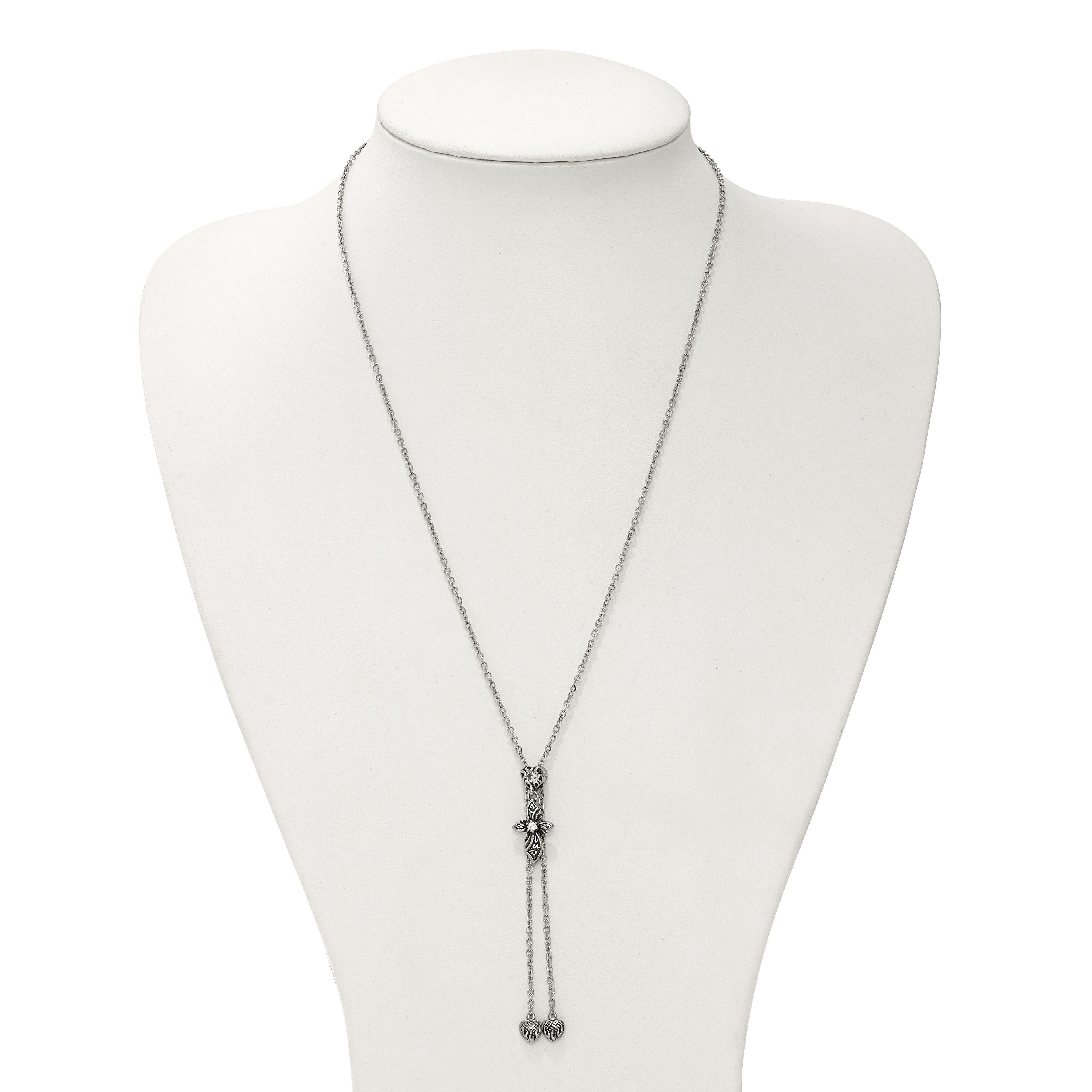 Antiqued CZ Adjustable Necklace in Stainless Steel