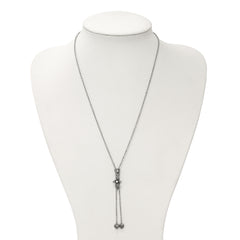 Stainless Steel Antiqued &Polished CZ Adjustable up to 29.5in Necklace