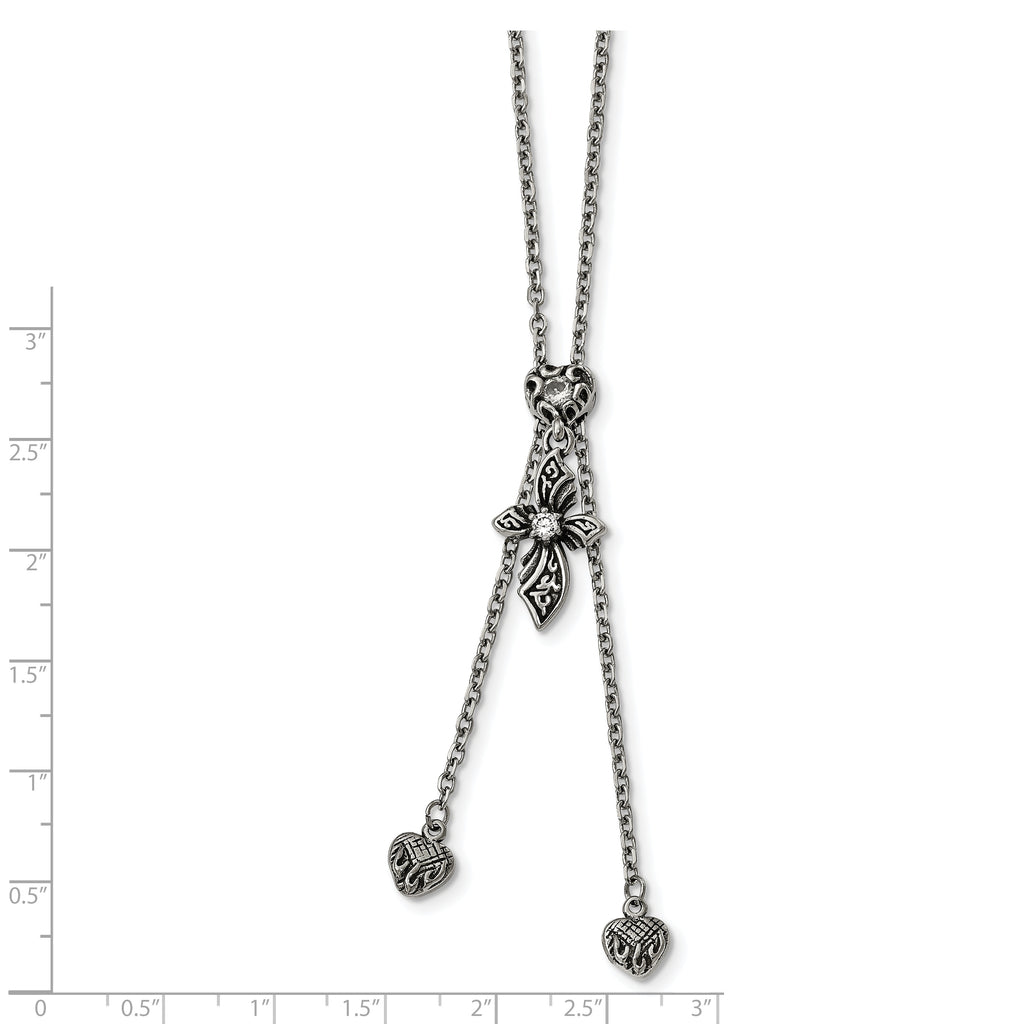 Antiqued CZ Adjustable Necklace in Stainless Steel