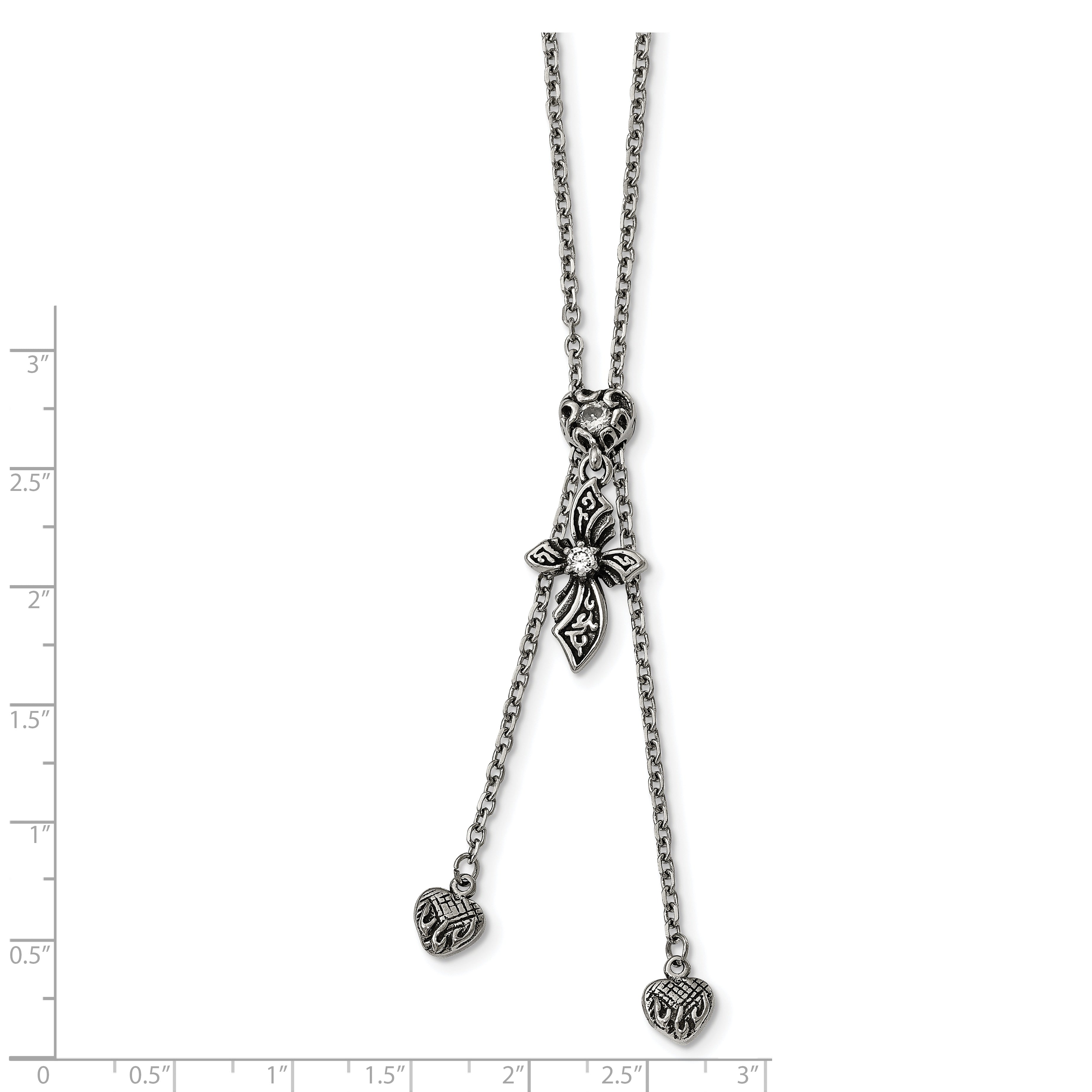 Antiqued CZ Adjustable Necklace in Stainless Steel