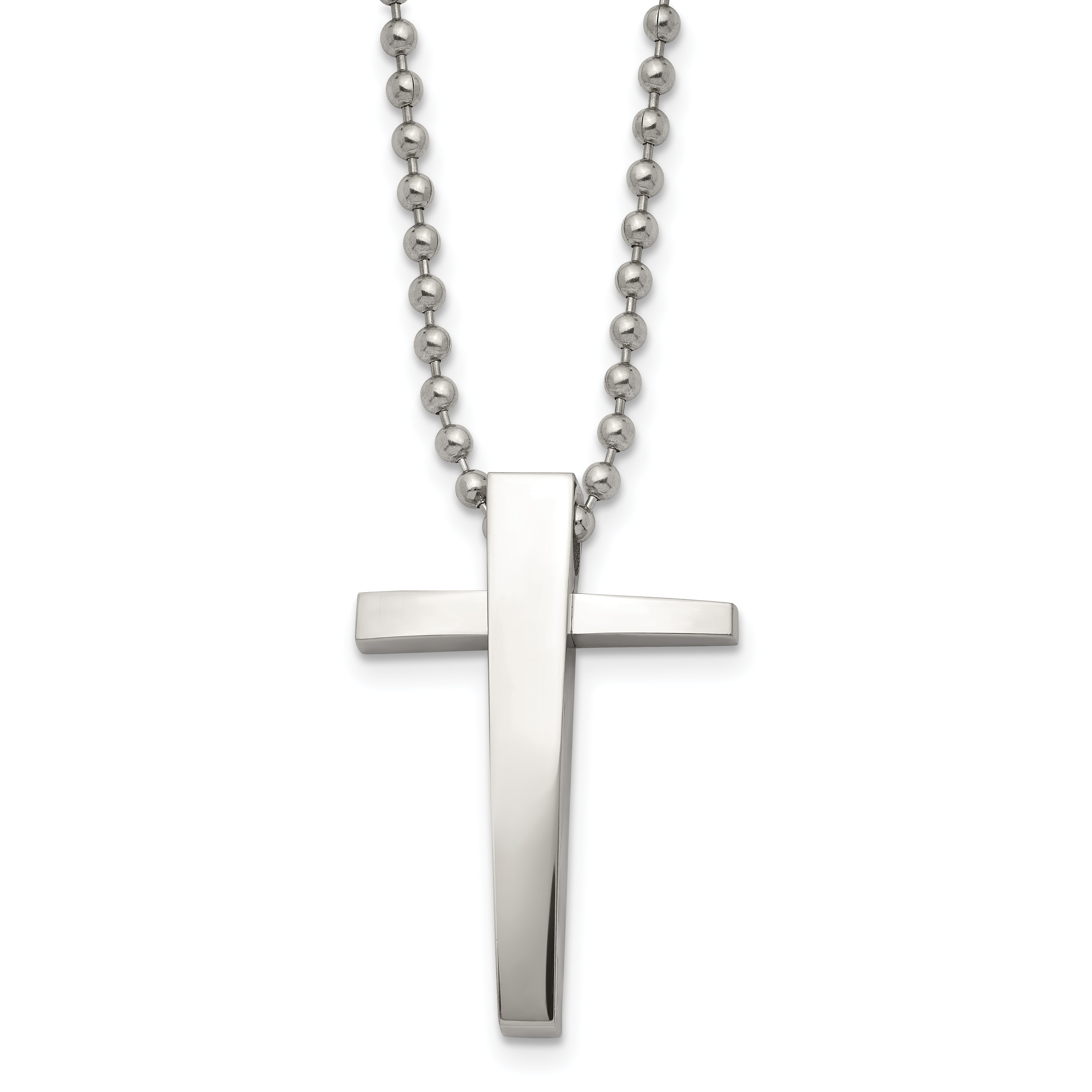 Chisel Stainless Steel Polished Cross Pendant on a 22 inch Ball Chain Necklace
