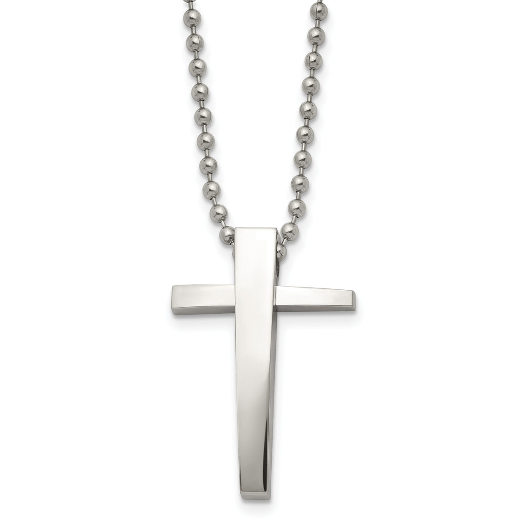 Chisel Stainless Steel Polished Cross Pendant on a 22 inch Ball Chain Necklace