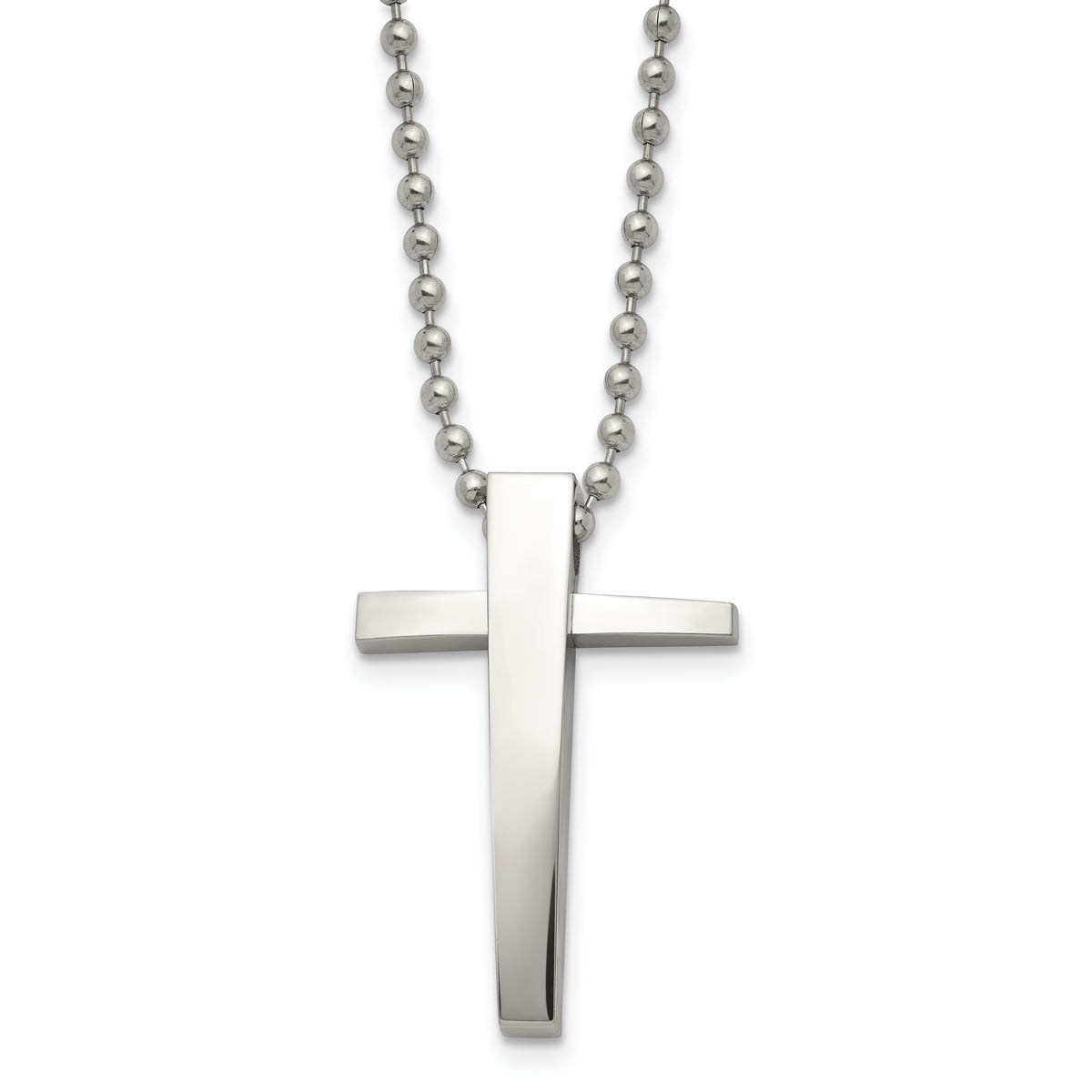 Chisel Stainless Steel Polished Cross Pendant on a 22 inch Ball Chain Necklace