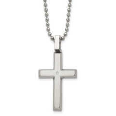 Chisel Stainless Steel Brushed and Polished .01 carat Diamond Cross Pendant on a 22 inch Ball Chain Necklace