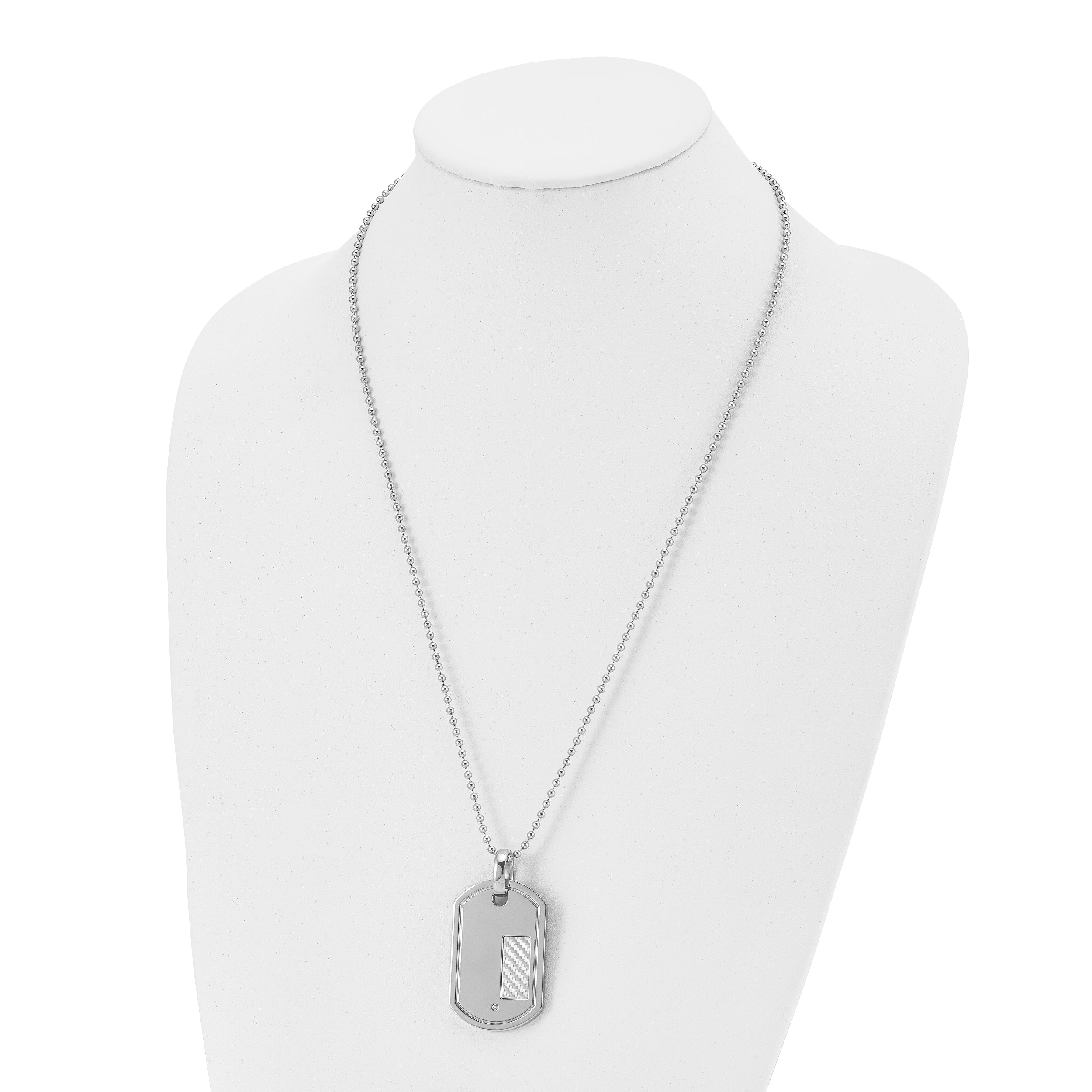 Chisel Stainless Steel Polished with 18k Gold Accent .01 carat Diamond Dog Tag on a 24 inch Ball Chain Necklace